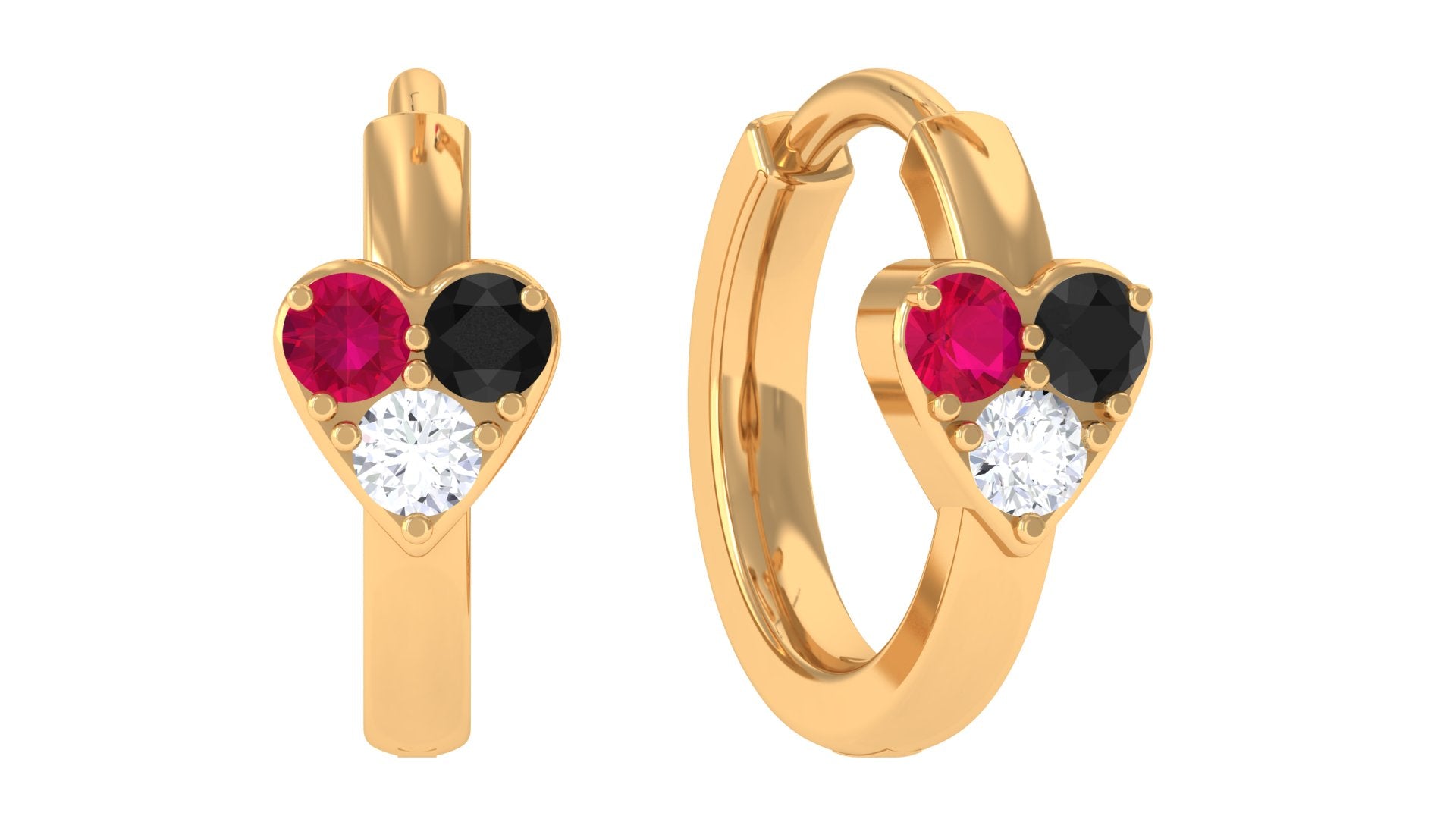 Multi Gemstone Cartilage Hoop Earring Black Diamond - ( AAA ) - Quality - Jewel Pierce