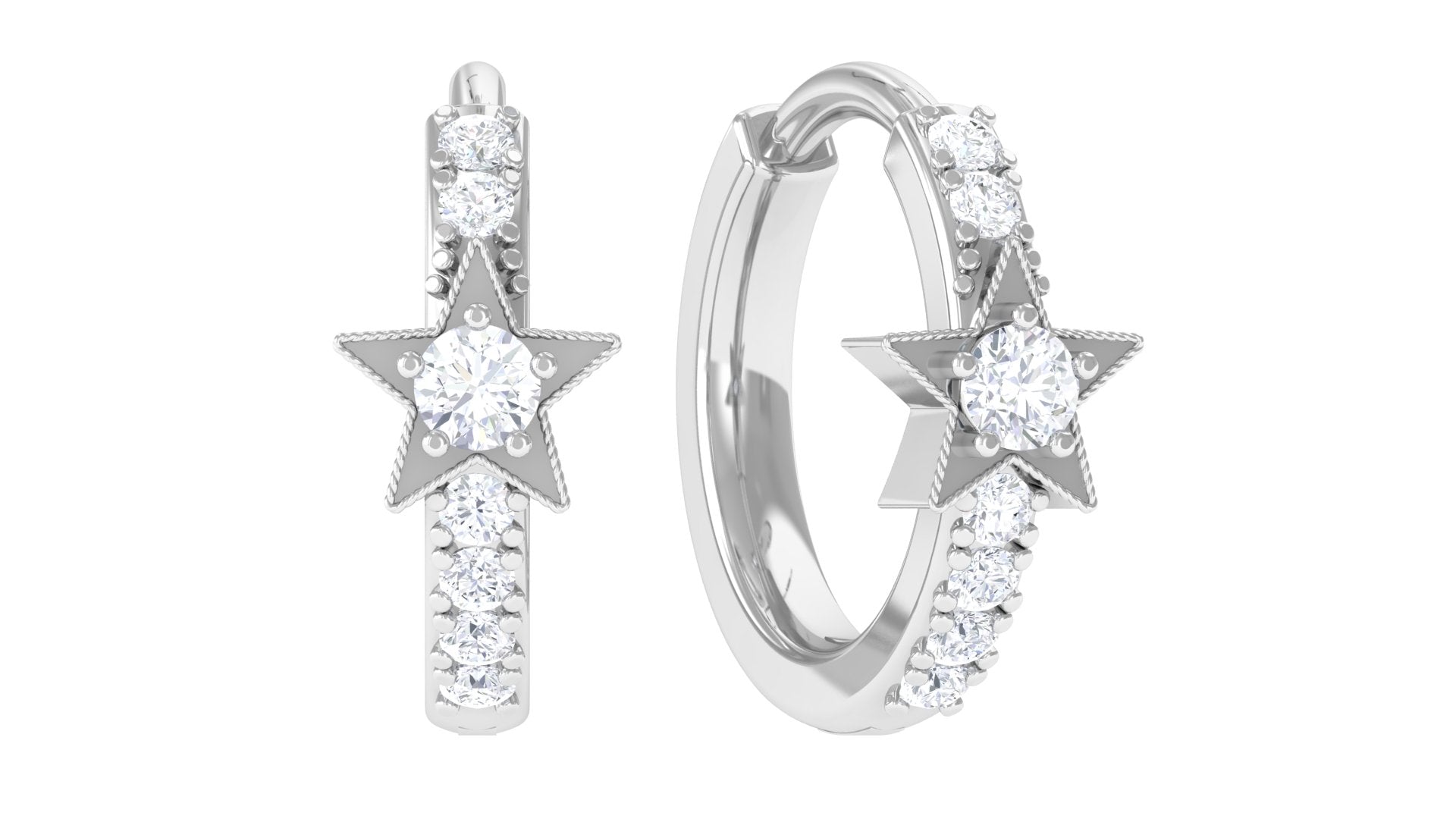 Natural Diamond Star Hoop Earring for Helix Piercing Diamond - ( HI-SI ) - Color and Clarity - Jewel Pierce