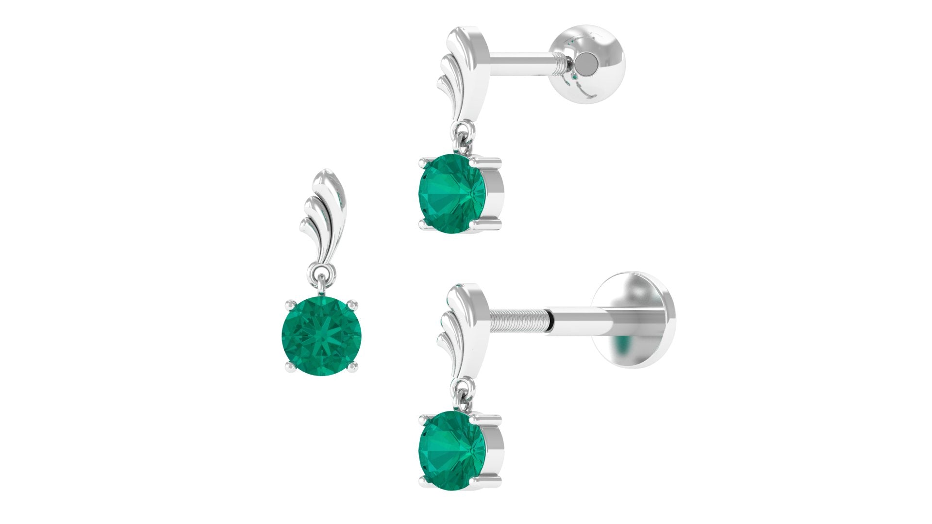 Minimal Emerald Drop Earring for Tragus Piercing Emerald - ( AAA ) - Quality - Jewel Pierce