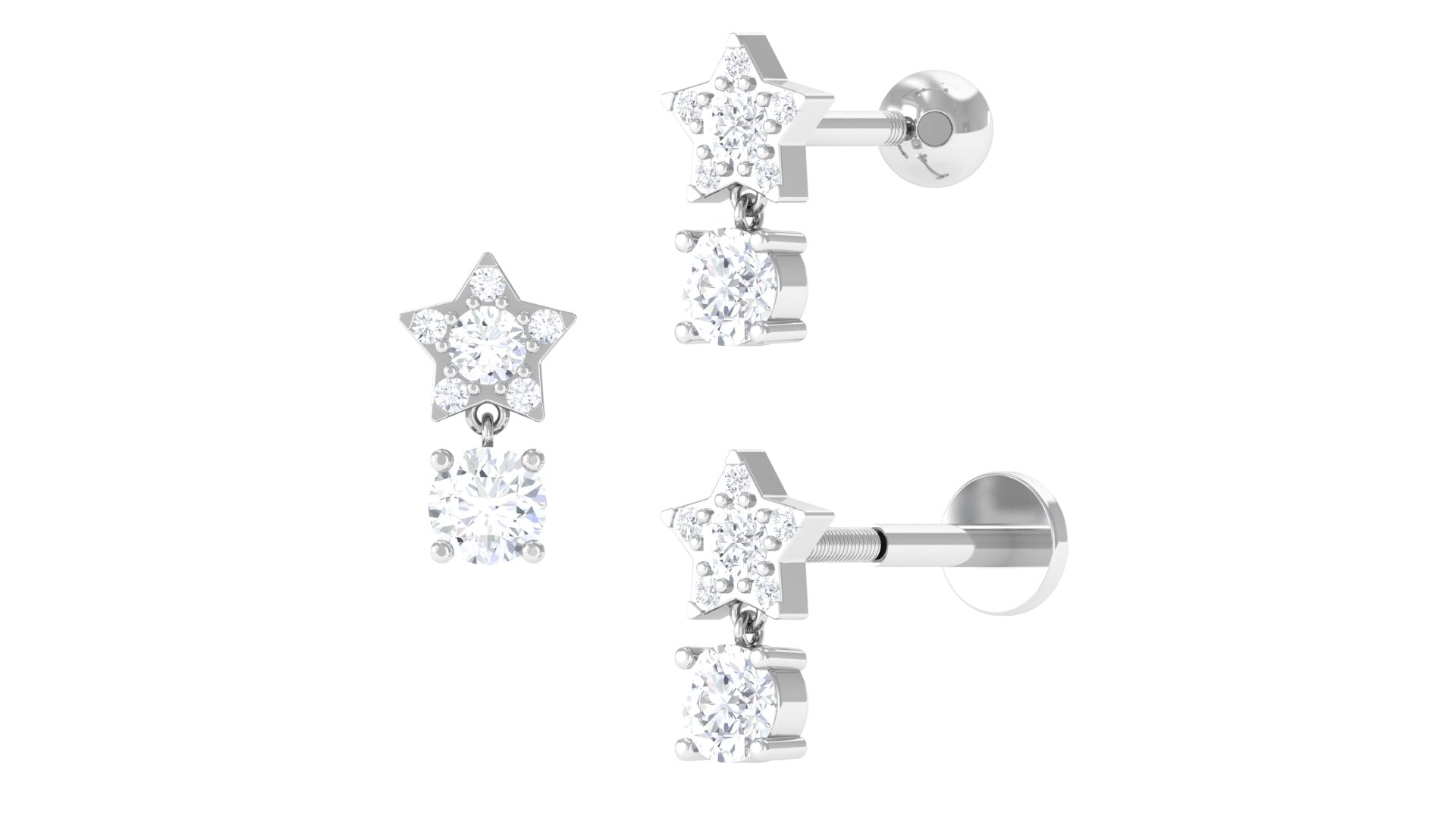 Star Diamond Drop Earring for Helix Piercing Diamond - ( HI-SI ) - Color and Clarity - Jewel Pierce