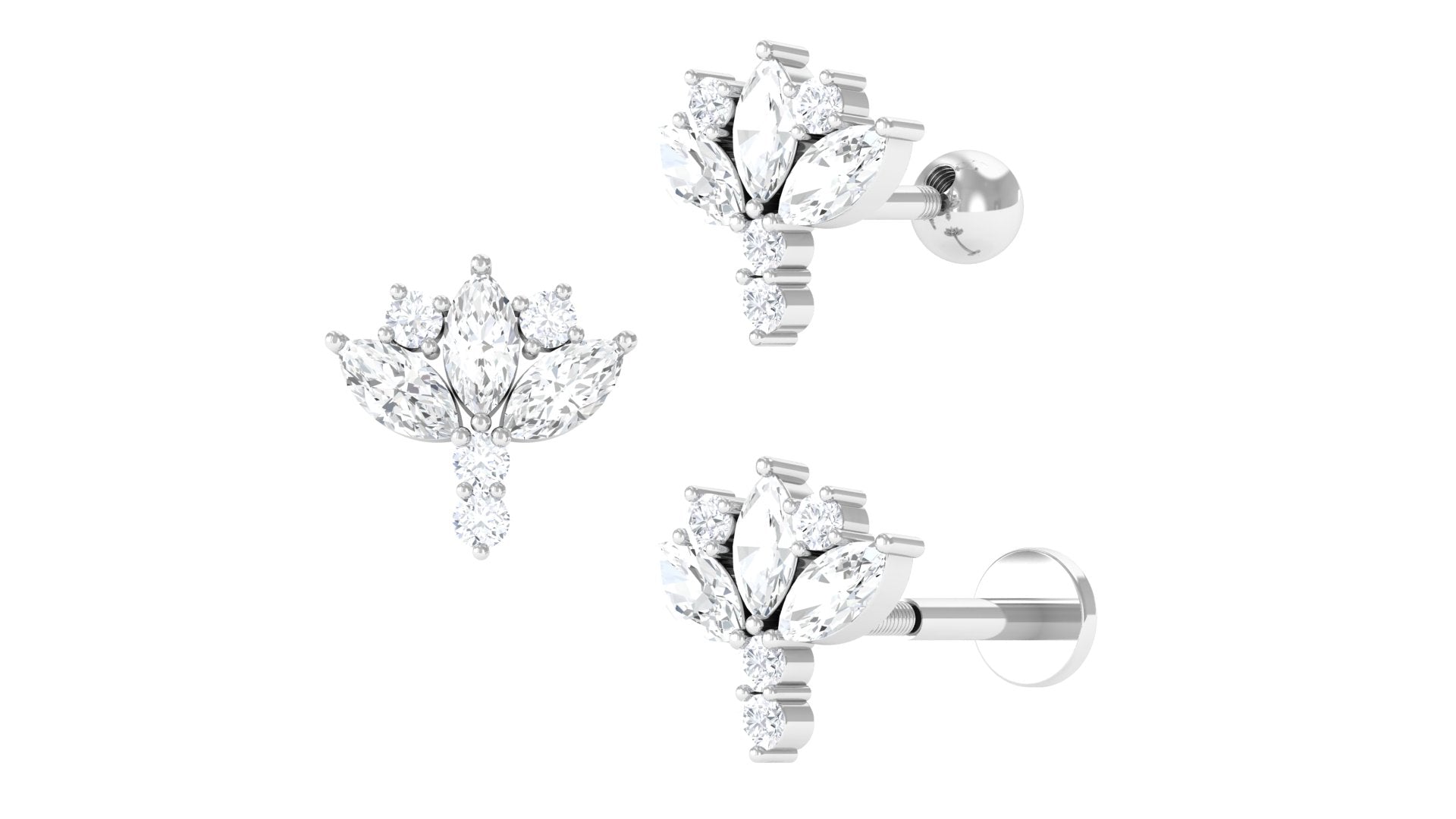 Natural Diamond Lotus Cartilage Earring Diamond - ( HI-SI ) - Color and Clarity - Jewel Pierce