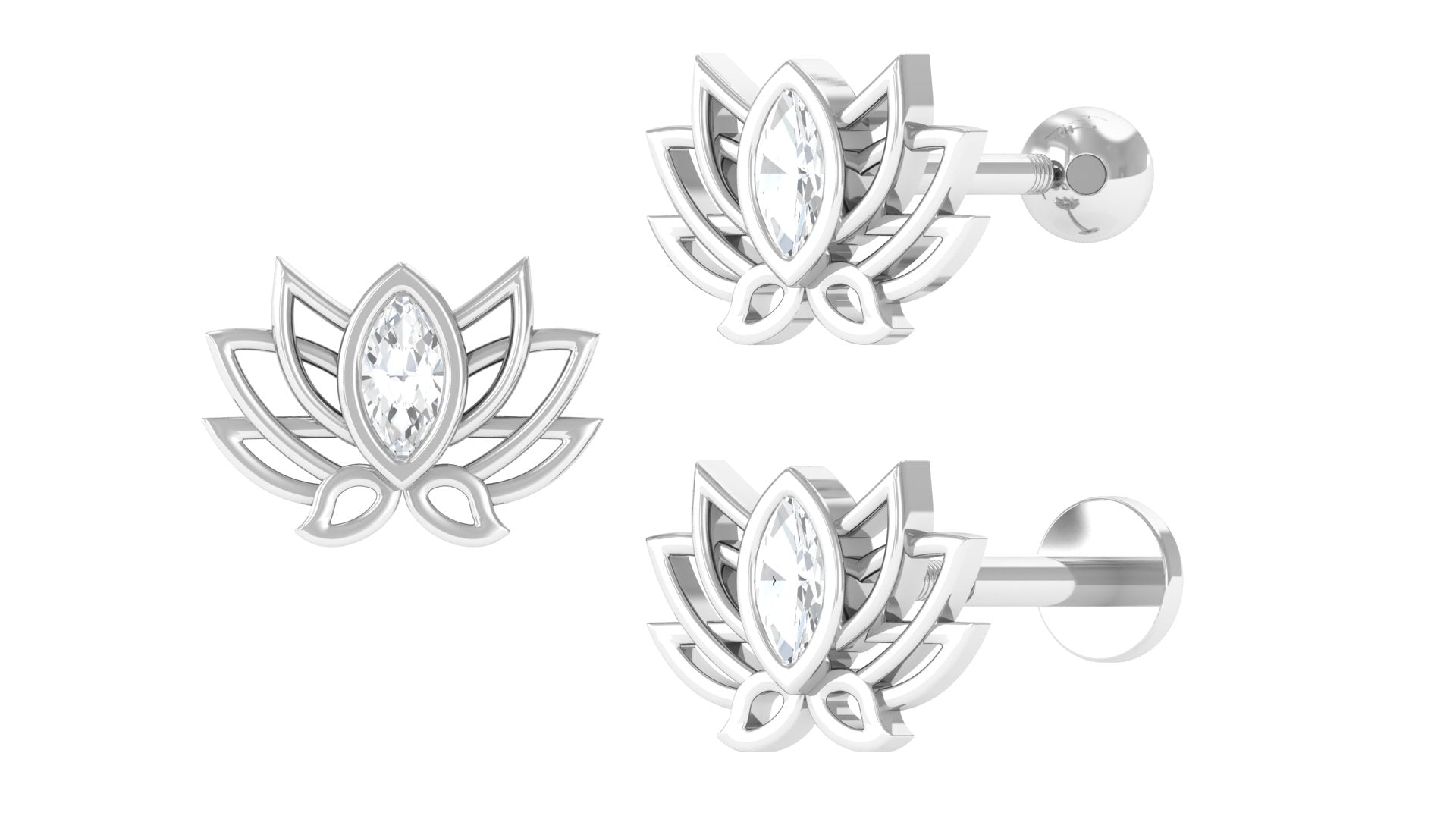 Marquise Diamond Lotus Cartilage Earring Diamond - ( HI-SI ) - Color and Clarity - Jewel Pierce