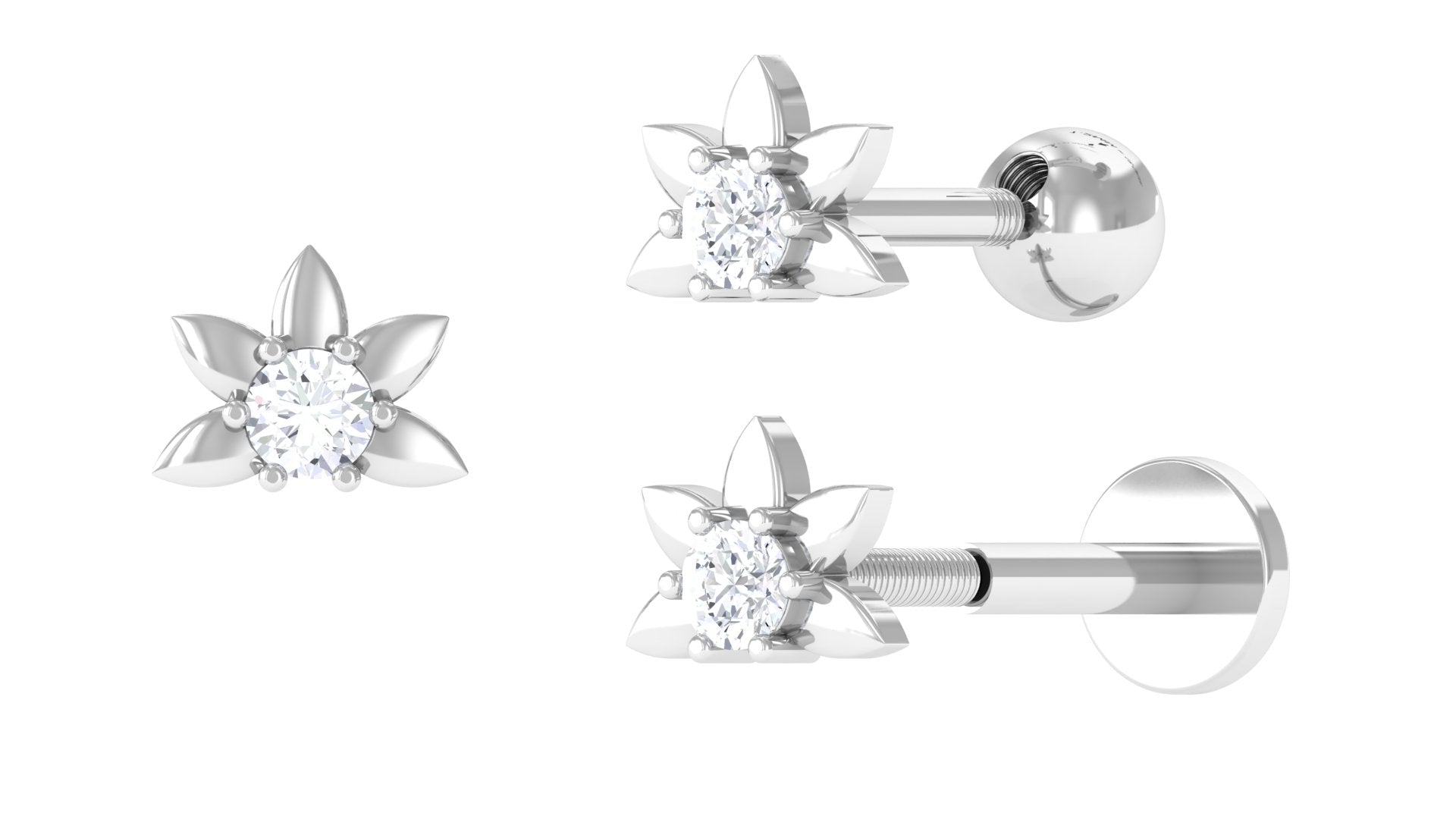 Natural Diamond Floral Earring for Tragus Piercing Diamond - ( HI-SI ) - Color and Clarity - Jewel Pierce