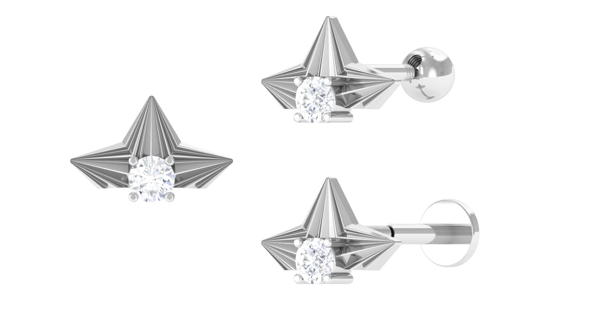 Diamond Floral Earring for Cartilage Piercing Diamond - ( HI-SI ) - Color and Clarity - Jewel Pierce