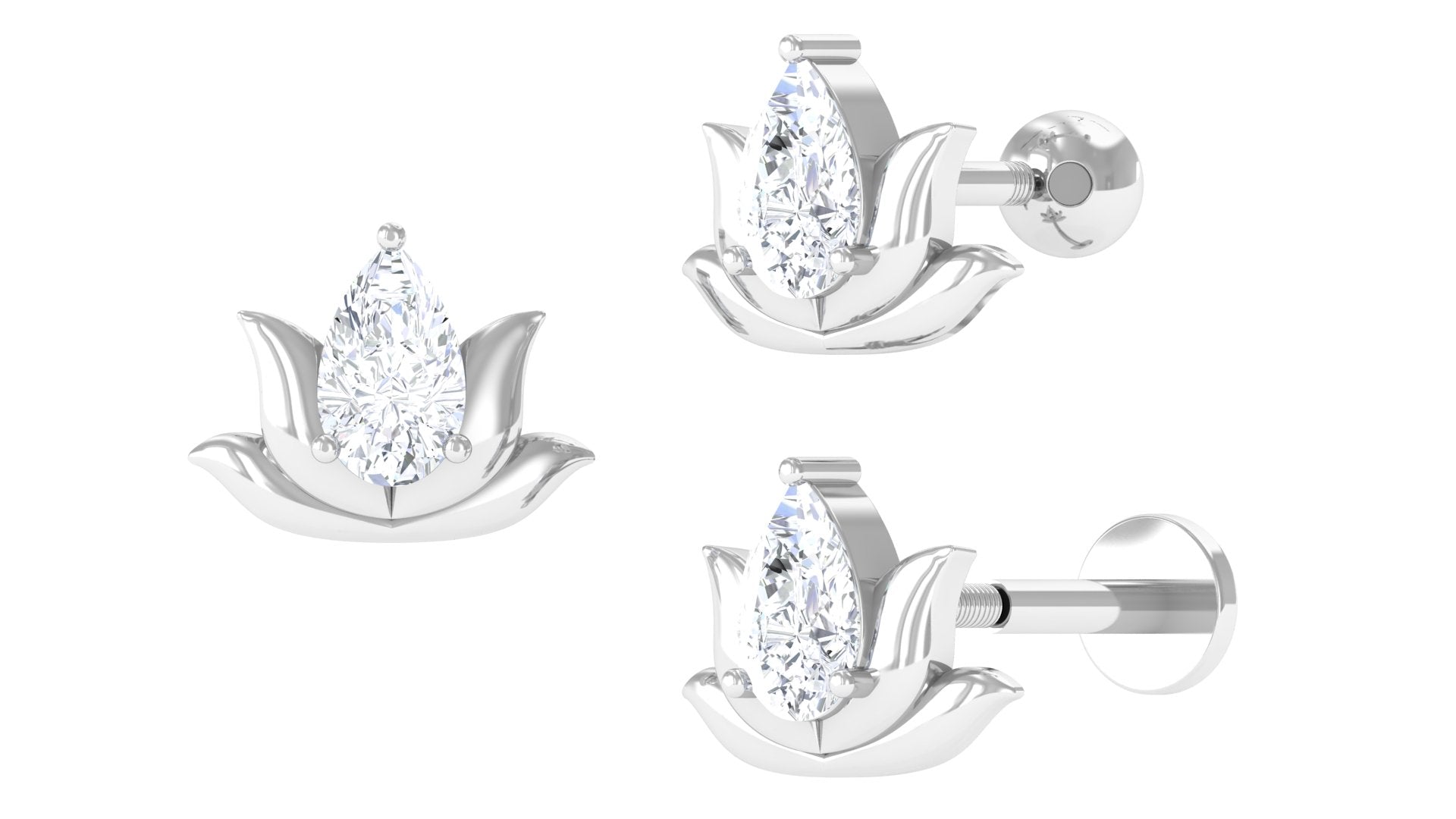 Pear Shape Diamond Lotus Cartilage Earring Diamond - ( HI-SI ) - Color and Clarity - Jewel Pierce