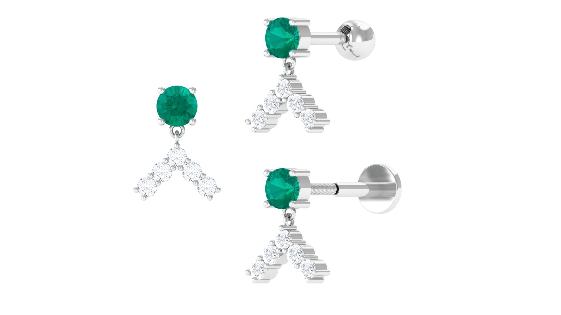 Real Emerald and Diamond Drop Earring for Helix Piercing Emerald - ( AAA ) - Quality - Jewel Pierce